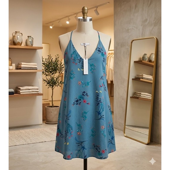 Three Eighty Two Dresses & Skirts - Three Eighty Two Floral Cami Dress Blue Racerback V-Neck Mini NWT Size S